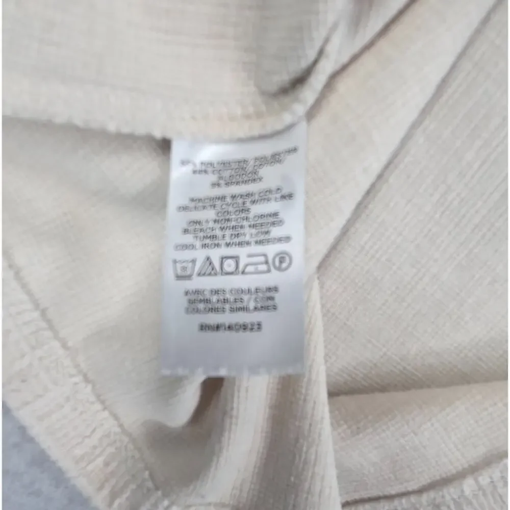 LOFT Outlet Henley Blouse Oatmeal Heather Puff Sleeve V-Neck XL Extra Large